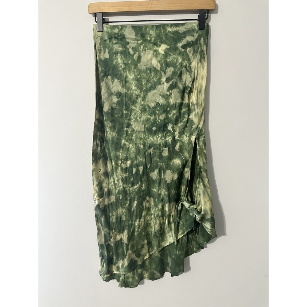 BLUE LIFE‎ NWT Green Tie-Dye Asymmetrical Side Tie Midi Skirt Viscose Size S